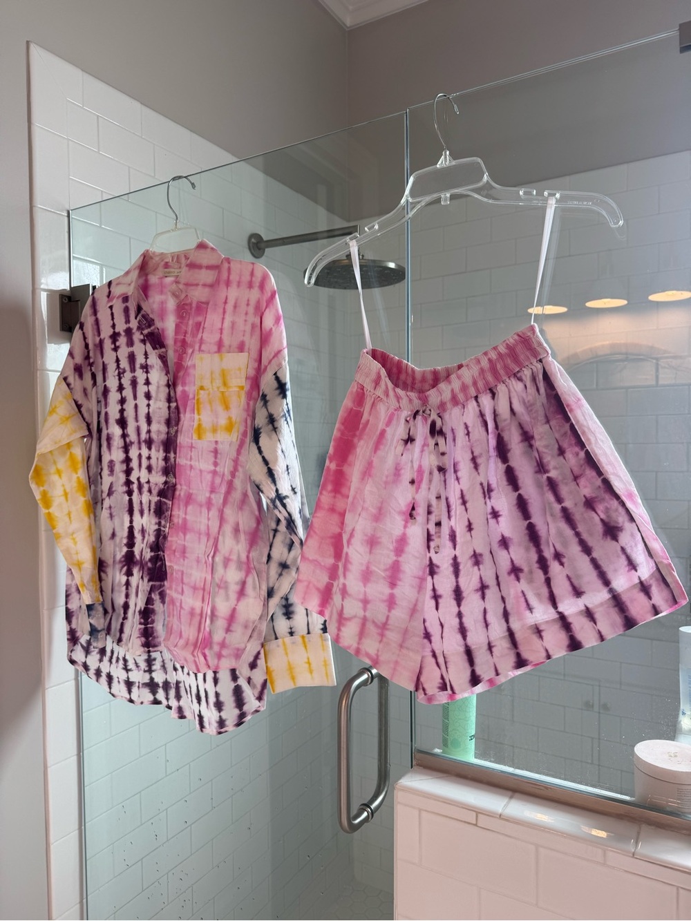 Charina Sarte Tie Dye print matching short & button down set